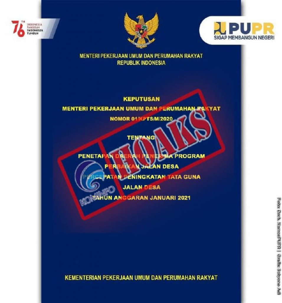 [HOAKS] Dokumen Keputusan Menteri PUPR tentang Program Perbaikan Jalan Desa